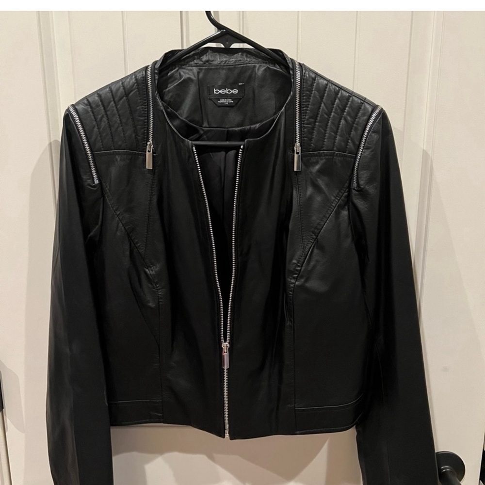 Bebe Black leather jacket with silver hardware size L